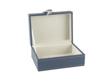 Mavi Çiçek Kulplu Deri Kutu 18x13x8cm