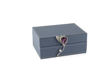 Mavi Çiçek Kulplu Deri Kutu 18x13x8cm