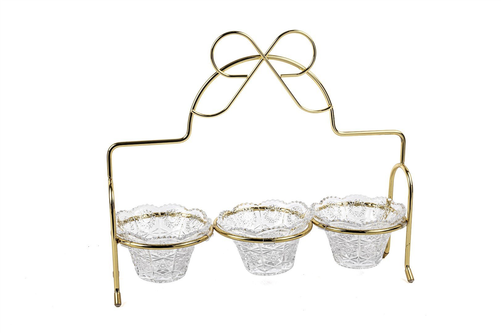 Gold Fiyonk Kulplu 3lü Çerezlik Standı 36x32cm