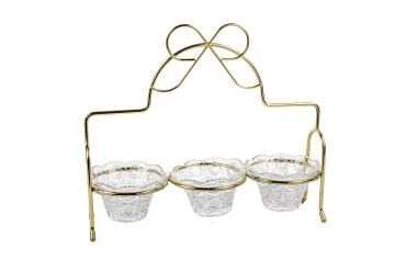 Gold Fiyonk Kulplu 3lü Çerezlik Standı 36x32cm