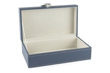 Mavi Çiçek Kulplu Deri Kutu 25x14x9cm