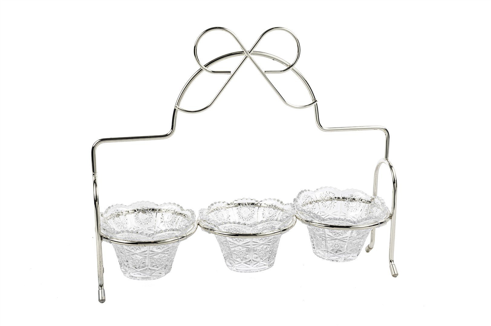 Silver Fiyonk Kulplu 3lü Çerezlik Standı 36x32cm