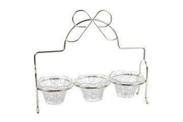 Silver Fiyonk Kulplu 3lü Çerezlik Standı 36x32cm
