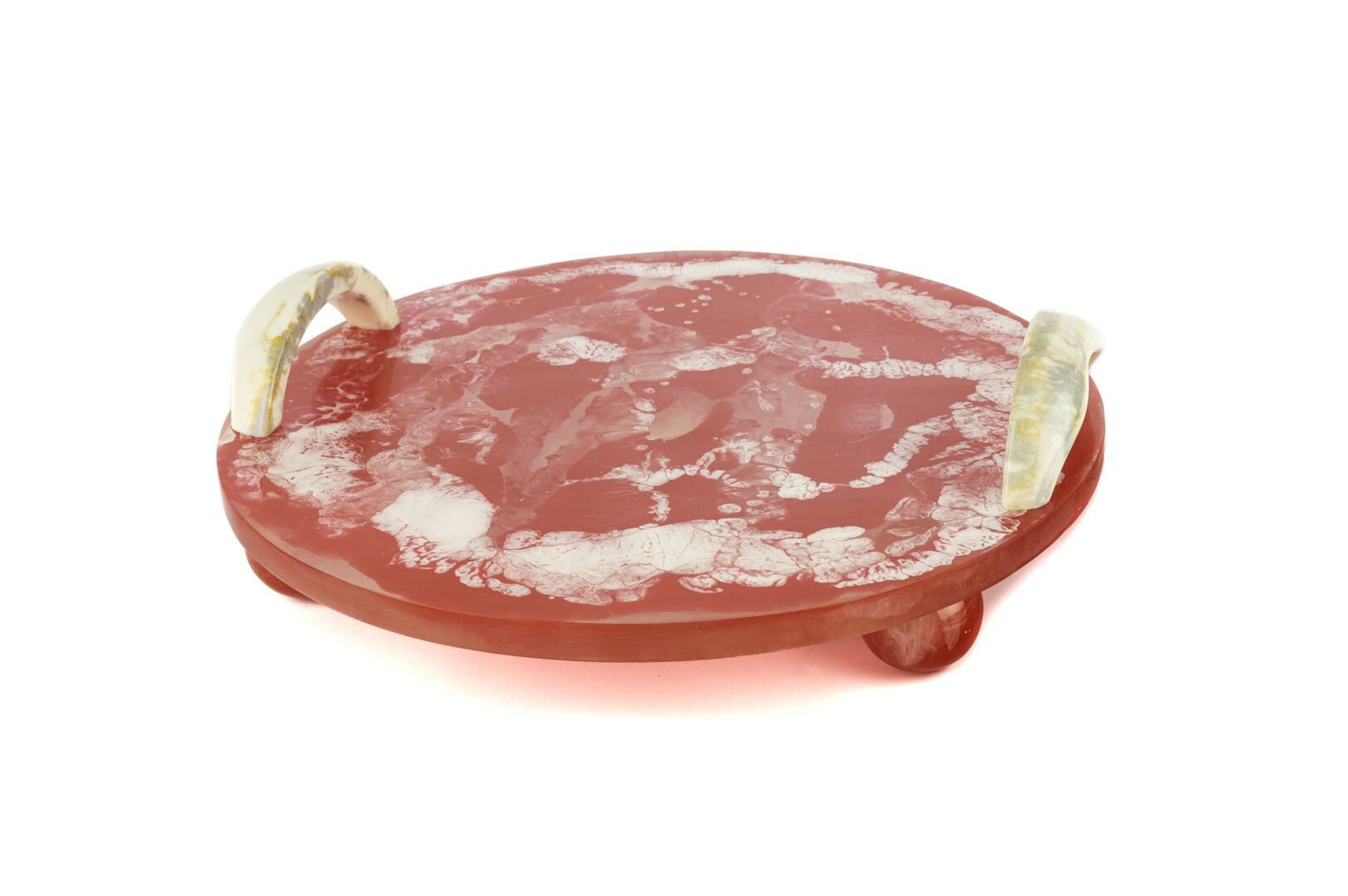 Kırmızı Beyaz Kulplu Tepsi 32x9cm