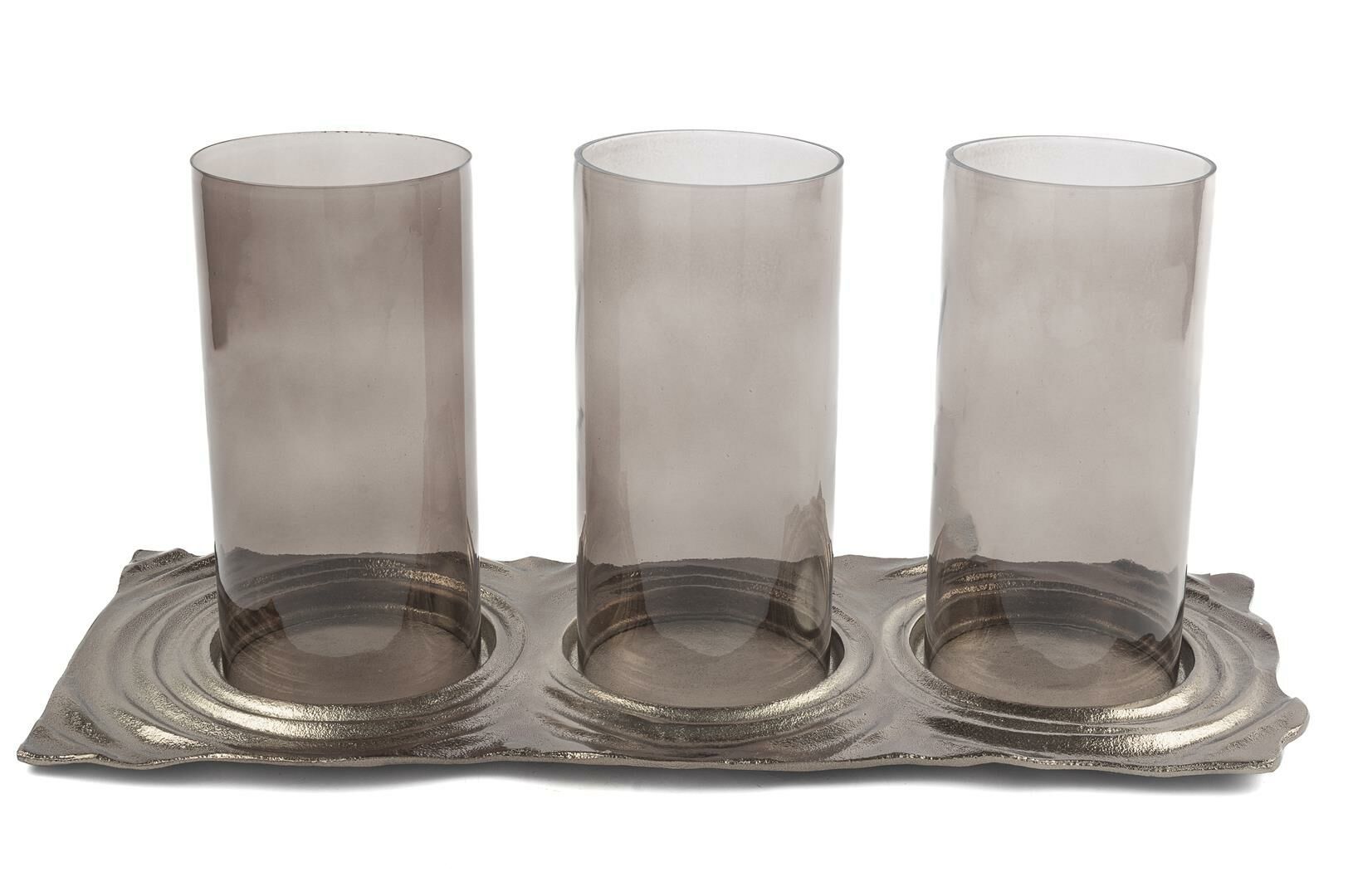 3lü Gümüş Cam Mumluk 61x23x27cm