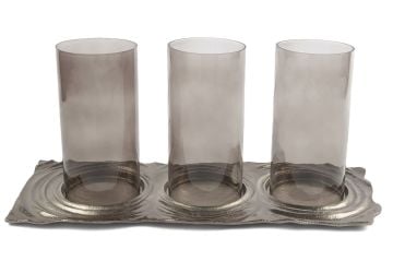 3lü Gümüş Cam Mumluk 61x23x27cm