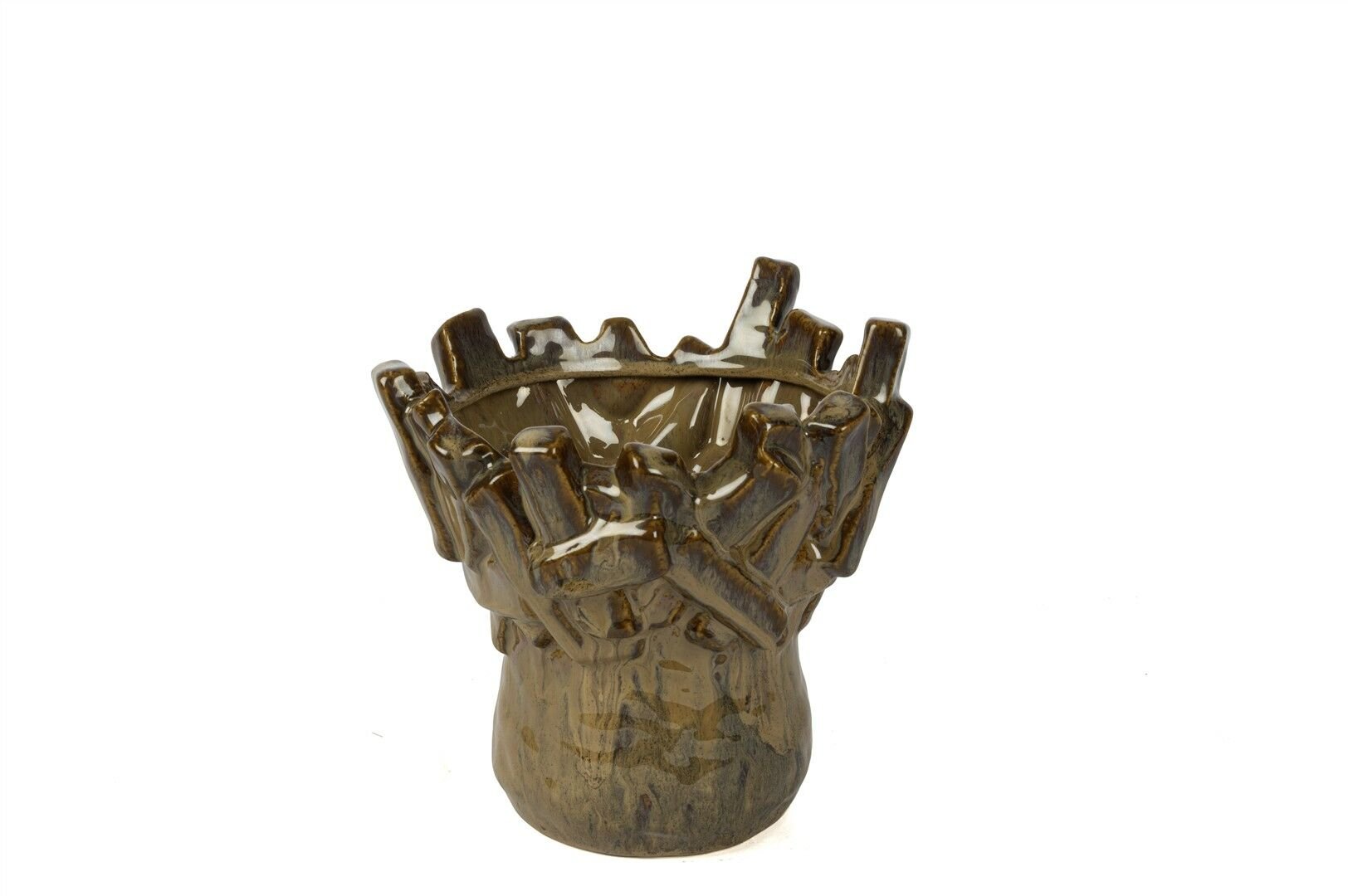 Kahve Kabartmalı Mumluk 19x22cm