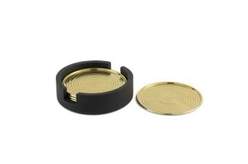 Ahşap Standlı Gold 4lü Bardak Altlığı 11x3cm
