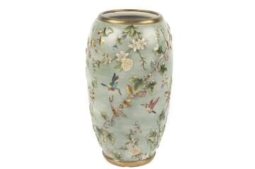 Yeşil Dokulu Porselen Vazo 17x32cm