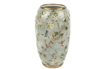 Yeşil Dokulu Porselen Vazo 17x32cm