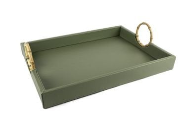 Yeşil Bambu Kulplu Tepsi 45x20x10cm