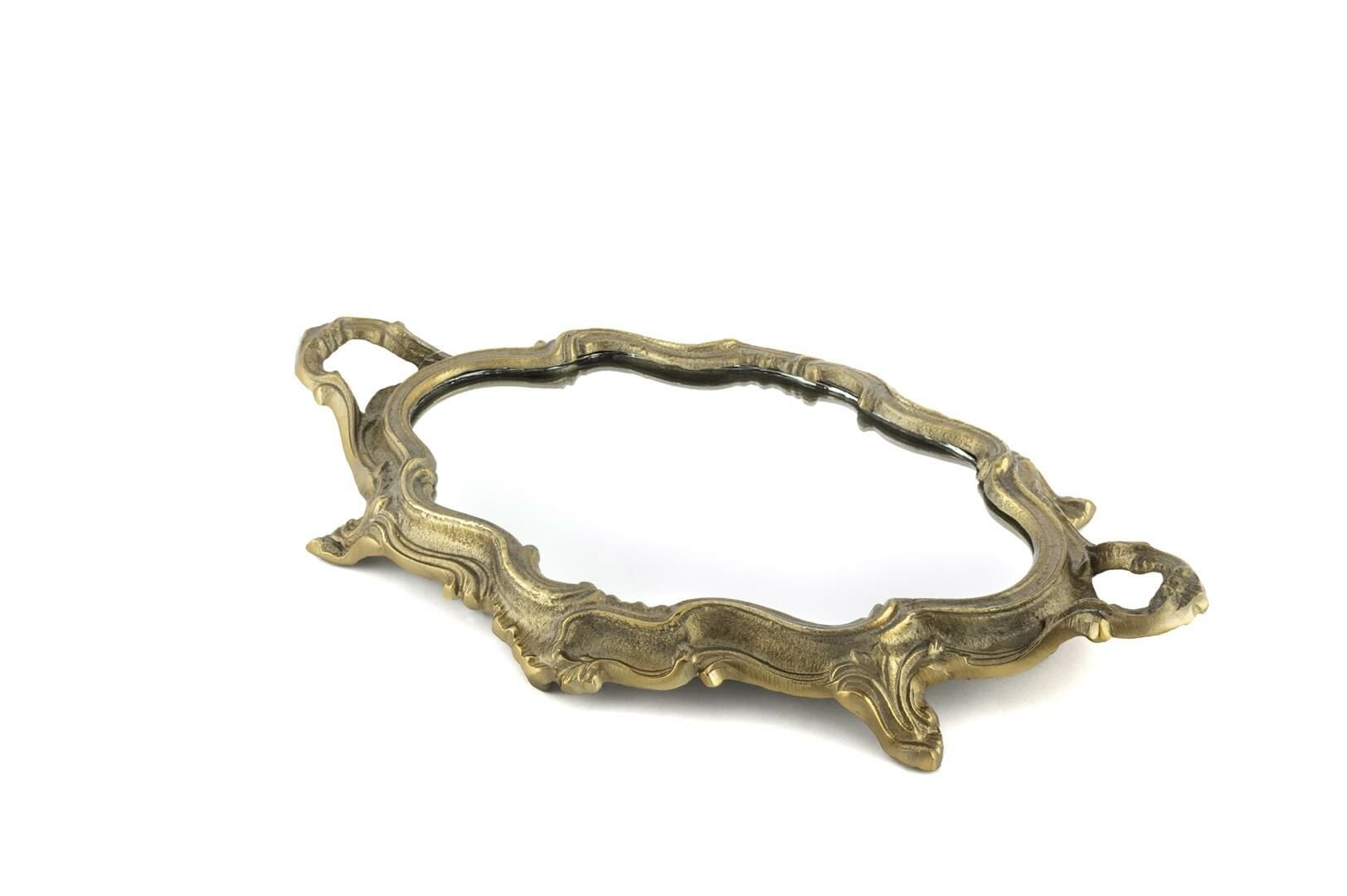 Gold Oval Aynalı Metal Dek Tepsi 46x28cm