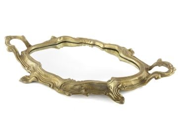 Gold Oval Aynalı Metal Dek Tepsi 71x40cm