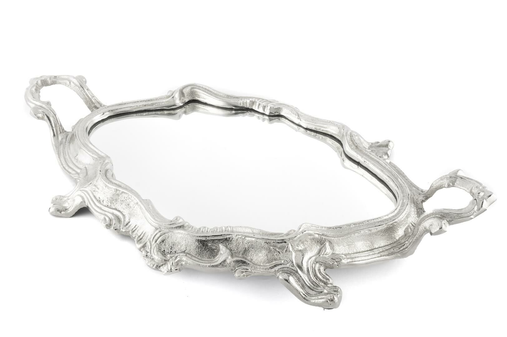 Gümüş Oval Aynalı Metal Dek Tepsi 71x40cm