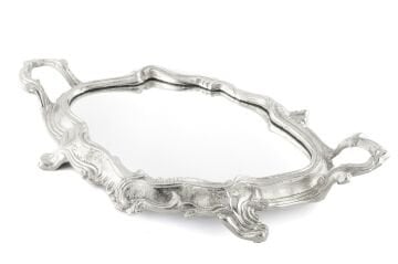 Gümüş Oval Aynalı Metal Dek Tepsi 71x40cm