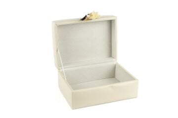 Krem Püsküllü Deri Dek Kutu 18x13x9cm