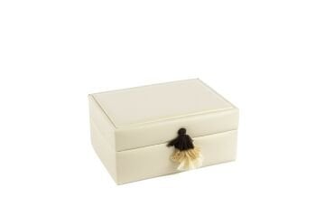 Krem Püsküllü Deri Dek Kutu 18x13x9cm