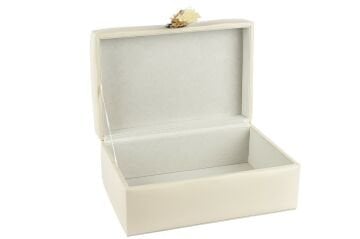 Krem Püsküllü Deri Dek Kutu 23x15x10cm