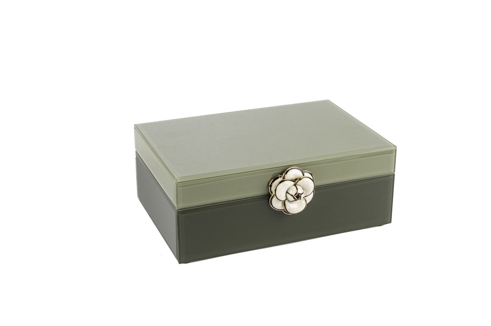 Yeşil Cam Çiçekli Dek Kutu 22x17x9cm