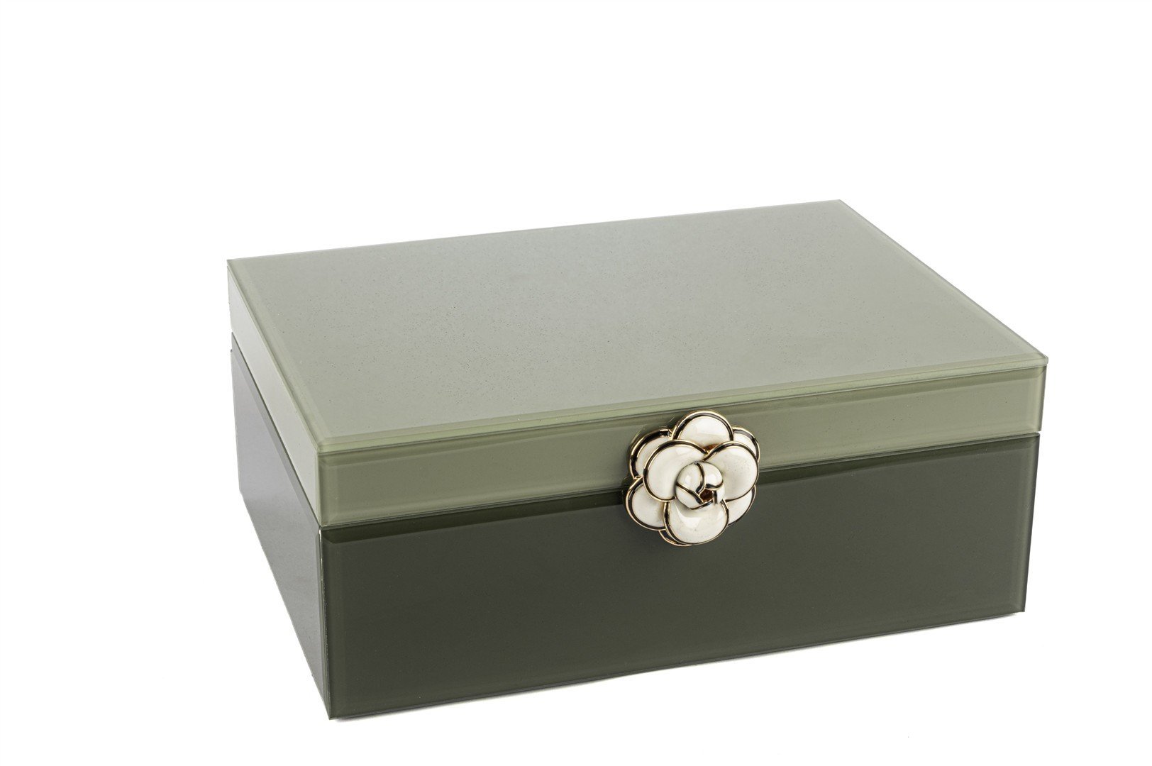 Yeşil Cam Çiçekli Dek Kutu 25x20x10cm