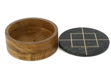 Siyah Mermer Kapaklı Ahşap Kutu 20x9cm