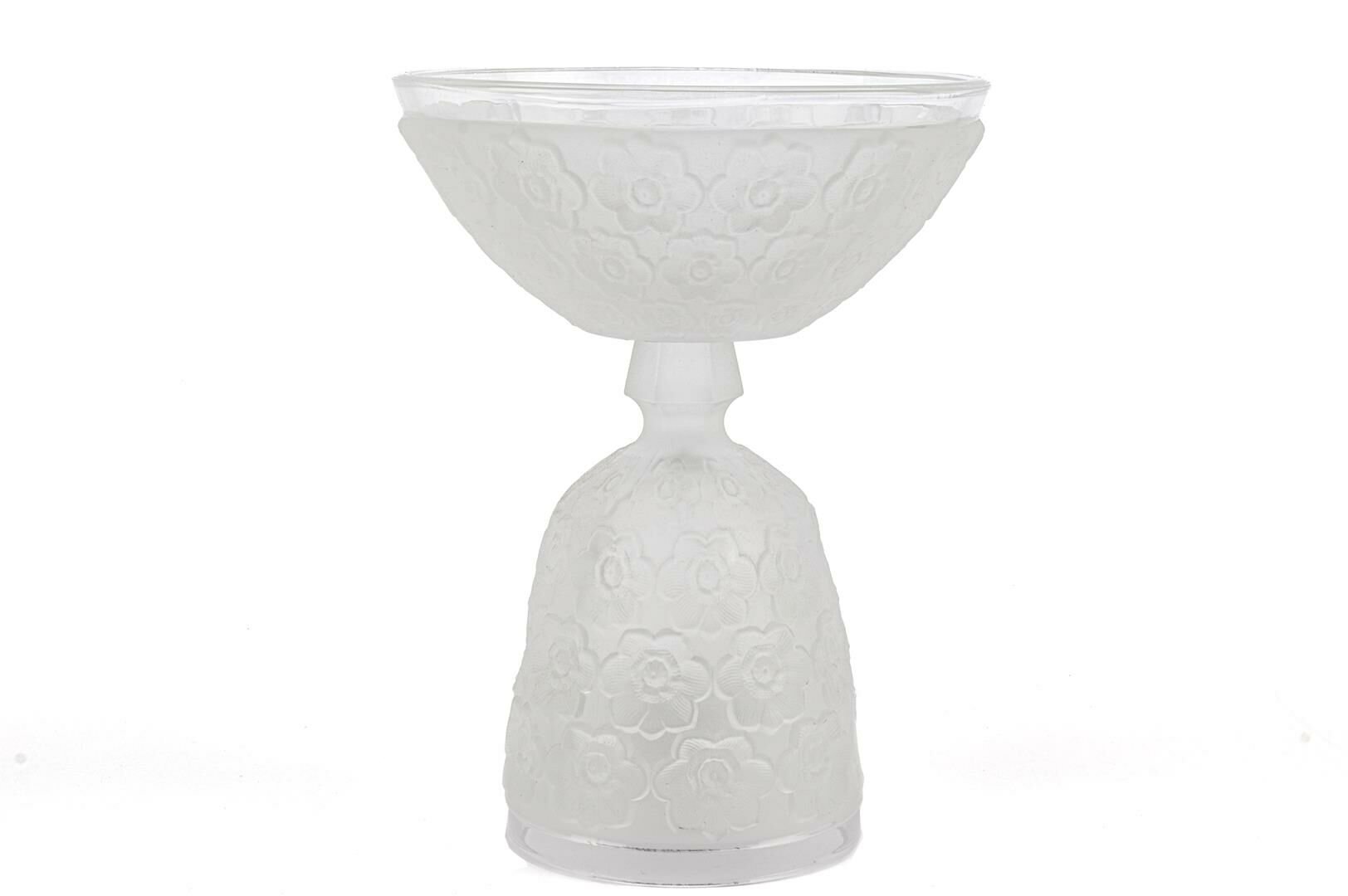 Çiçekli Buzlu Camlı Ayaklı Kase 14x18cm