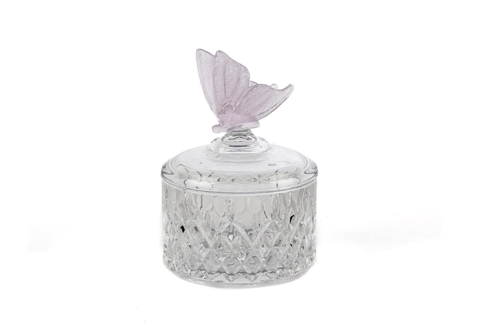 Lila Kelebekli Kapaklı Cam Şekerlik 11x15cm