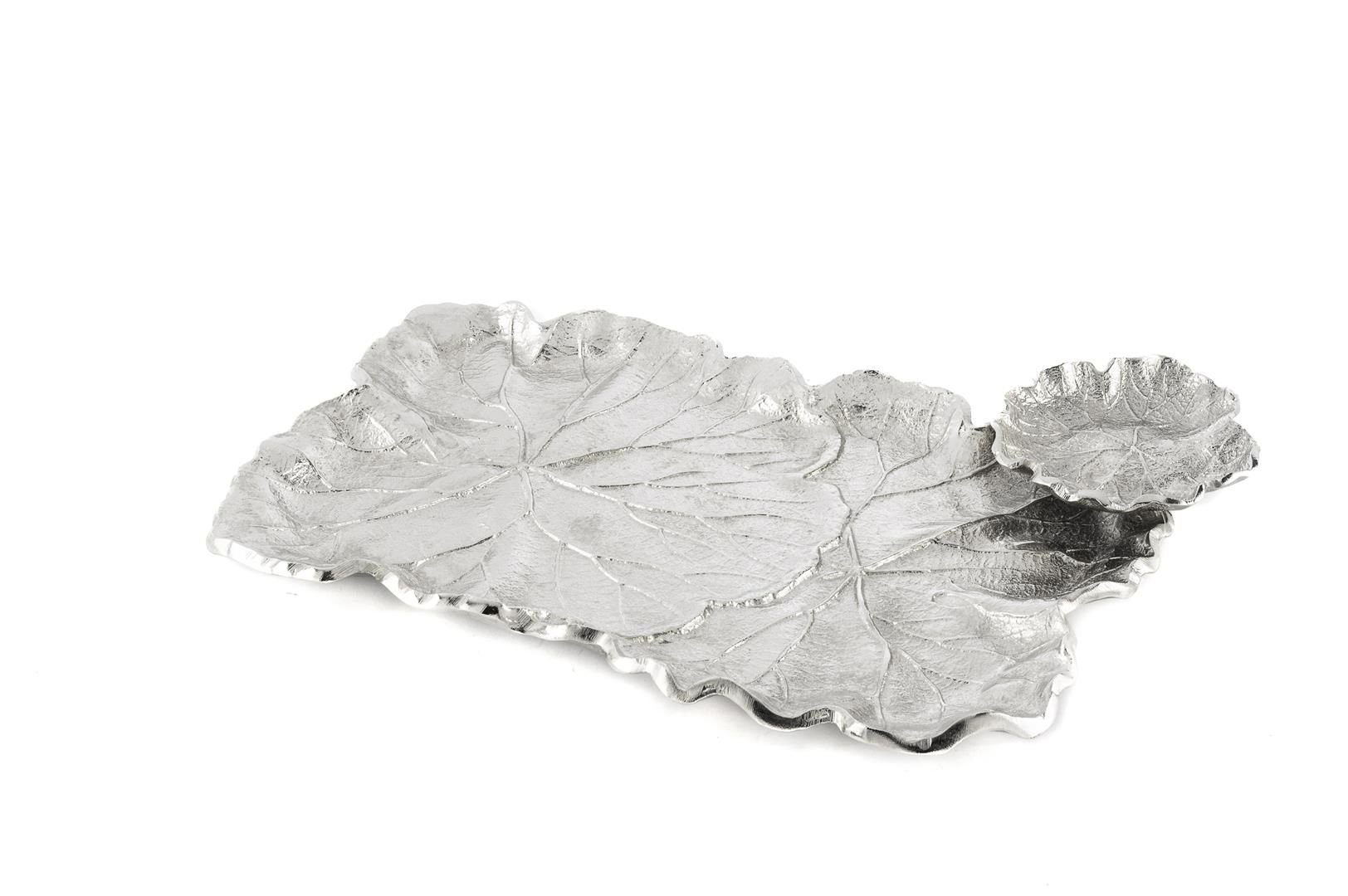 Gümüş Yaprak Dek Sosluklu Tabak 38x26x4cm