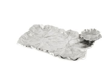 Gümüş Yaprak Dek Sosluklu Tabak 38x26x4cm