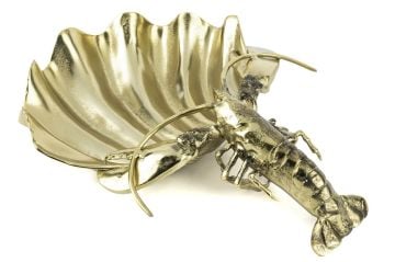 Gold Istakozlu Dek Metal Tabak 60x42x15cm