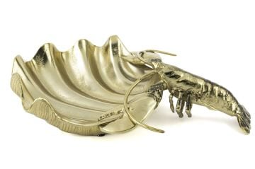 Gold Istakozlu Dek Metal Tabak 60x42x15cm