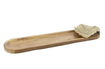 Gold Metal Çiçekli Ahşap Dek Tabak 51x13cm