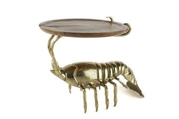 Gold Istakoz Metal Ayaklı Dek Ahşap Tabak 38x28cm