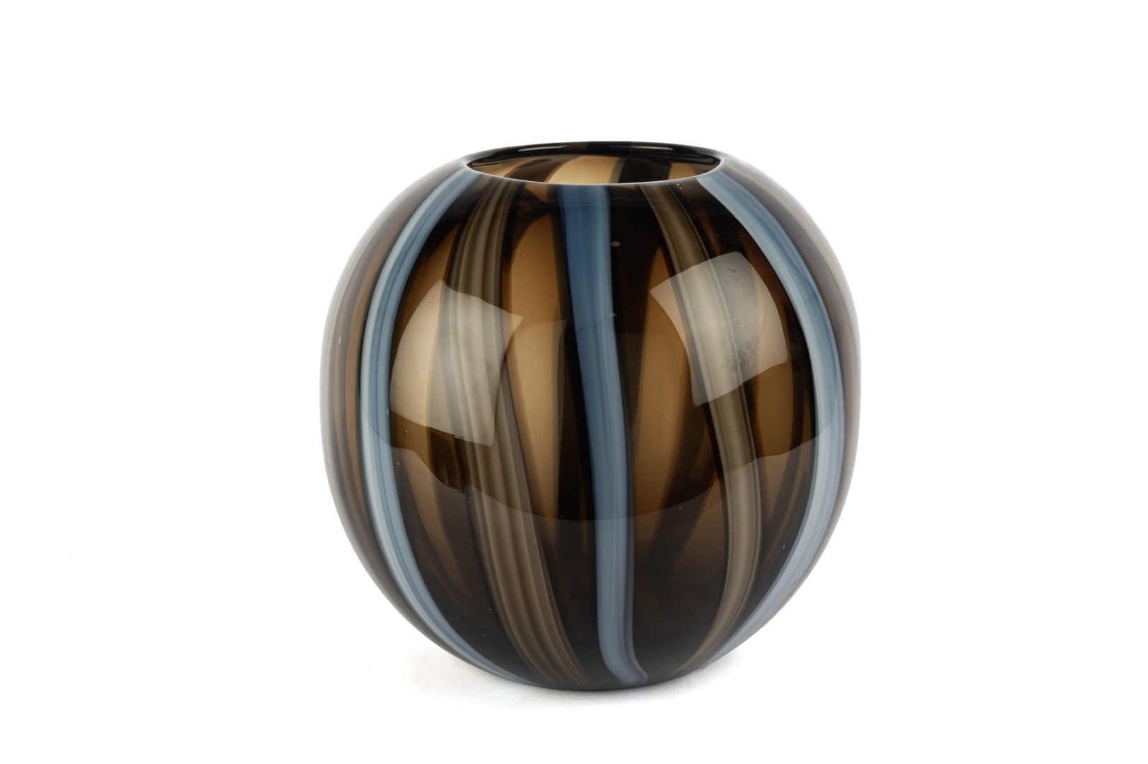 Kahverengi Mavi Şeritli Cam Vazo 24x26cm