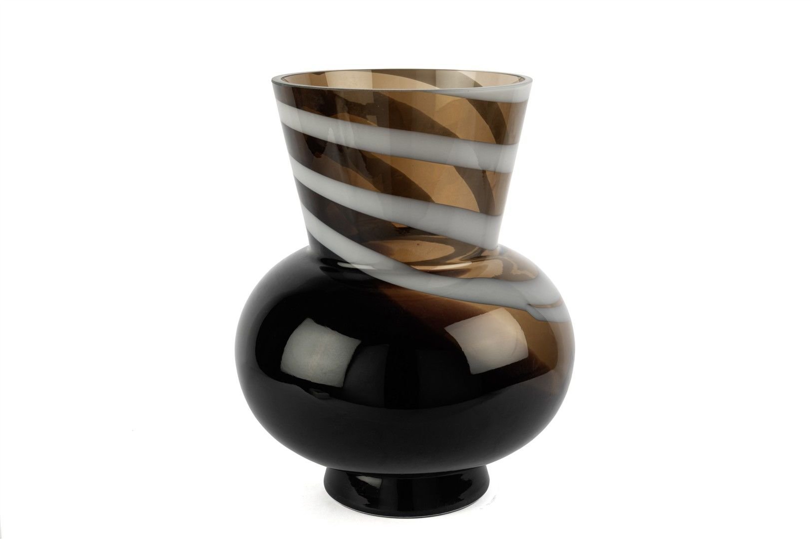 Kahverengi Beyaz Şeritli Cam Vazo 34x28cm