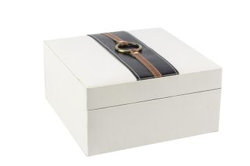 Beyaz Siyah Deri Takı Kutusu 22x22x11cm