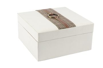 Beyaz Ekose Deri Takı Kutusu 22x22x11cm