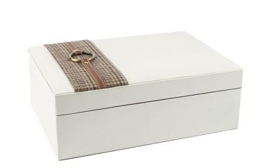 Beyaz Ekose Deri Takı Kutusu 22x30x11cm