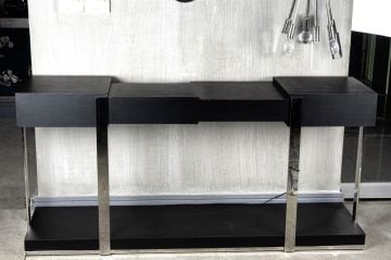 Siyah Ahşaplı Gümüş Ayaklı Konsol 162x41x76cm