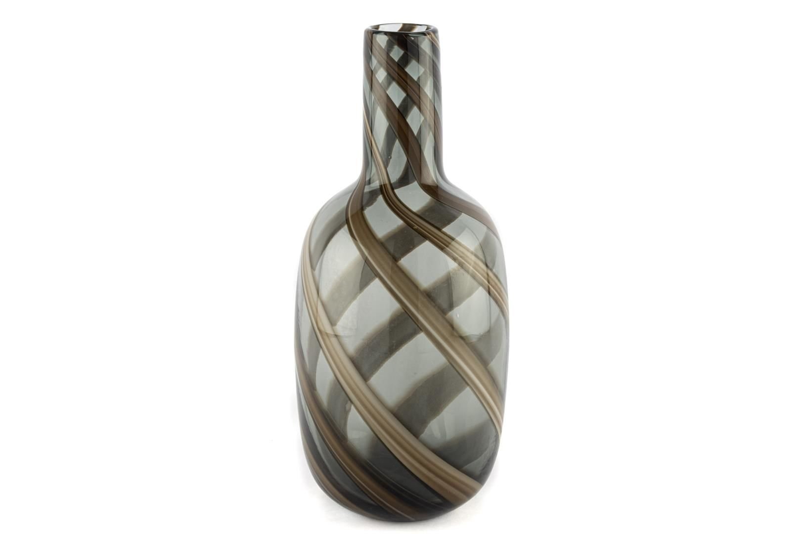 Yeşil Kahve Çizgili Cam Vazo 19x41cm