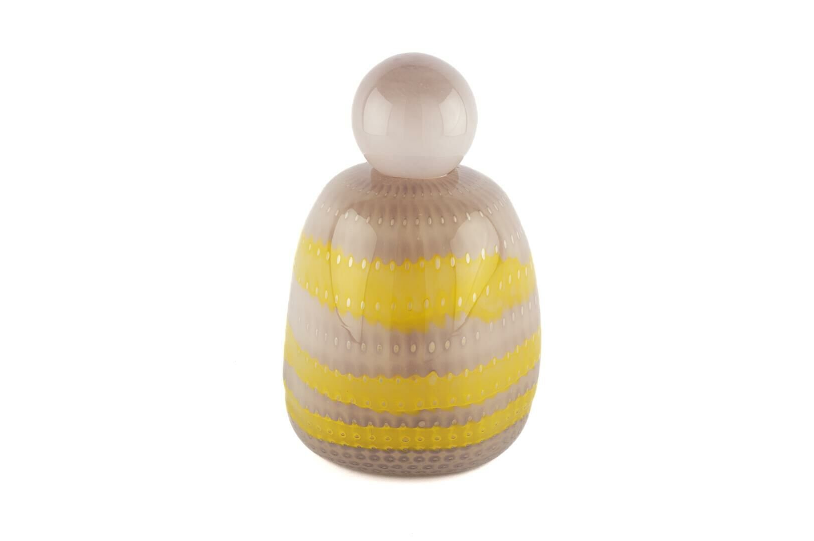 Lila Kapaklı Sarı Çizgili Cam Vazo 19x28cm