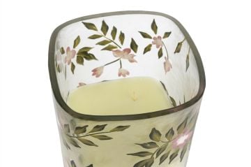 Beyaz Cam Çiçek Desenli Mum 15x24cm