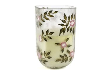 Beyaz Cam Çiçek Desenli Mum 15x24cm