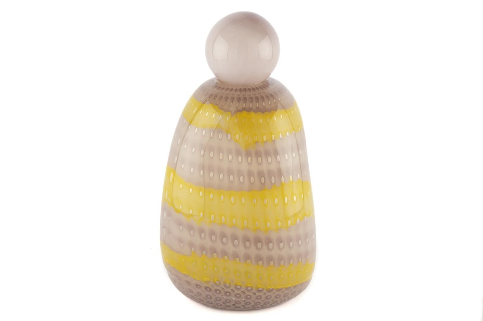 Lila Kapaklı Sarı Çizgili Cam Vazo 19x33cm