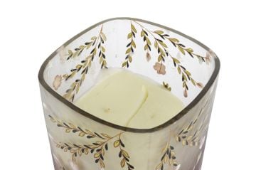 Mor Cam Çiçek Desenli Mum 15x24cm