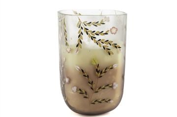 Mor Cam Çiçek Desenli Mum 15x24cm