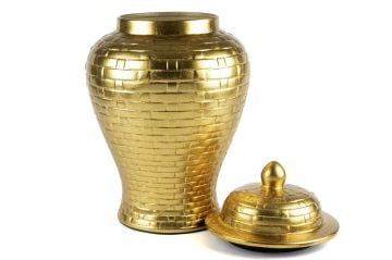 Gold Hasır Desen Kapaklı Küp 30x50cm