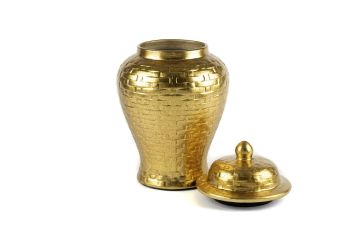Gold Hasır Desen Kapaklı Küp 20x34cm