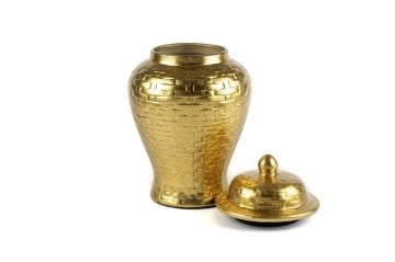 Gold Hasır Desen Kapaklı Küp 20x34cm