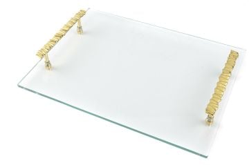 Gold Tutacaklı Cam Tepsi 40x30x6cm